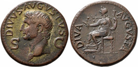 Divus Augustus, died AD 14. Dupondius (Orichalcum, 30 mm, 15.61 g, 7 h), Rome, struck under Claudius, circa 41-50. DIVVS AVGVSTVS / S - C Radiate head...