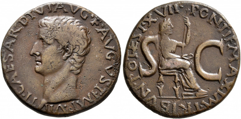 Tiberius, AD 14-37. As (Copper, 27 mm, 11.00 g, 1 h), Rome, 15-16. TI•CAESAR•DIV...