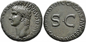 Germanicus, died 19. As (Copper, 26 mm, 10.91 g, 7 h), Rome, struck under Caligula, 37-38. GERMANICVS CAESAR•TI AVGVST F DIVI AVG N Bare head of Germa...