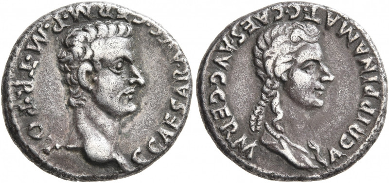 Gaius (Caligula), with Agrippina Senior, 37-41. Denarius (Silver, 18 mm, 3.65 g,...