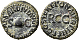 Gaius (Caligula), 37-41. Quadrans (Copper, 17 mm, 2.77 g, 6 h), Rome, 39-40. C•CAESAR•DIVI AVG PRO•N•AVG• Pileus between S - C. Rev. COS•TERT•PON M TR...