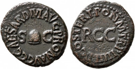 Gaius (Caligula), 37-41. Quadrans (Copper, 19 mm, 3.13 g, 7 h), Rome, 40-41. C•CAESAR•DIVI AVG PRO•N•AVG• Pileus between S - C. Rev. COS•TERT•PON M TR...