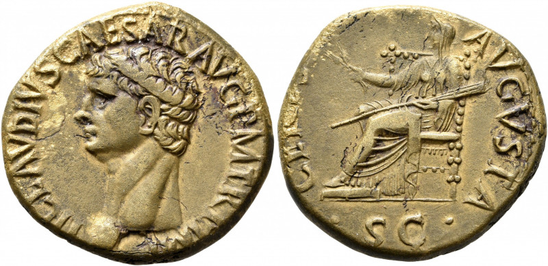 Claudius, 41-54. Dupondius (Orichalcum, 28 mm, 11.52 g, 1 h), Rome, 41-42. TI CL...