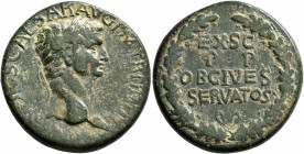 Claudius, 41-54. Sestertius (Orichalcum, 33 mm, 23.78 g, 12 h), Rome, circa 42-54. TI CLAVDIVS CAESAR AVG P M TR P IMP P P Laureate head of Claudius t...