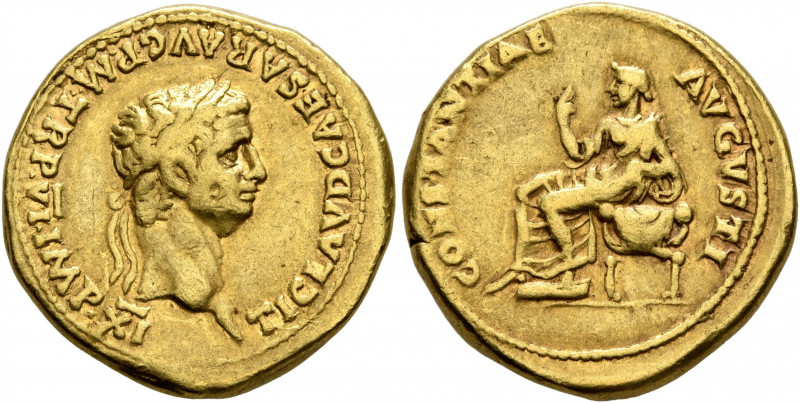 Claudius, 41-54. Aureus (Gold, 19 mm, 7.67 g, 12 h), Rome, 46/7. TI CLAVD CAESAR...