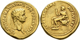 Claudius, 41-54. Aureus (Gold, 19 mm, 7.67 g, 12 h), Rome, 46/7. TI CLAVD CAESAR AVG PM TR P VI IMP XI Laureate head of Claudius to right. Rev. CONSTA...