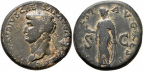 Claudius, 41-54. Sestertius (Orichalcum, 31 mm, 25.83 g, 8 h), restitution issue. Rome, struck under Titus, 80-81. TI CLAVDIVS CAESAR AVG P M TR P IMP...