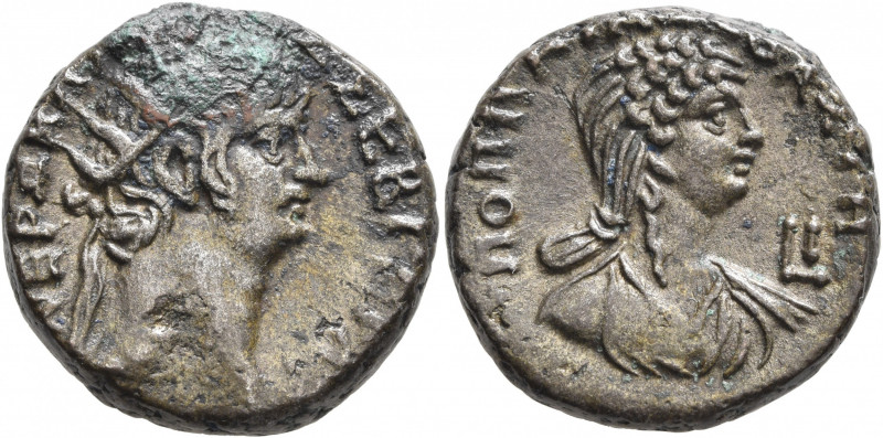 EGYPT. Alexandria. Nero, with Poppaea, 54-68. Tetradrachm (Billon, 23 mm, 12.76 ...
