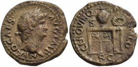 Nero, 54-68. Semis (Orichalcum, 17 mm, 3.11 g, 6 h), Rome, circa 64. NERO CAES AVG IMP Laureate head of Nero to right. Rev. CERT QVINQ ROM CO / S C Ta...