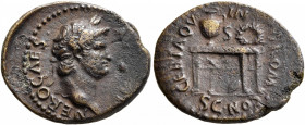 Nero, 54-68. Semis (Orichalcum, 20 mm, 2.81 g, 6 h), Rome, circa 64. NERO CAES [AVG IMP] Laureate head of Nero to right. Rev. CERTA QVINQ ROM CON / S ...