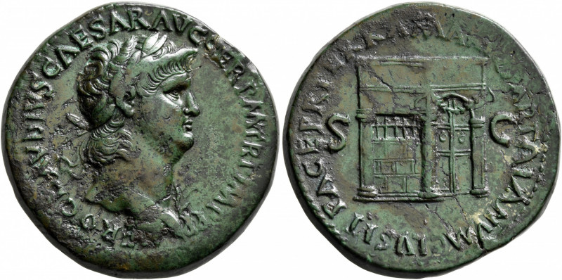 Nero, 54-68. Sestertius (Orichalcum, 34 mm, 26.22 g, 6 h), Rome, 65. NERO CLAVDI...