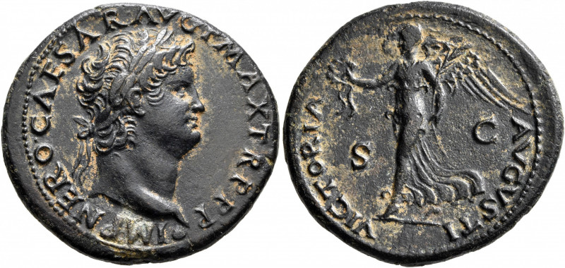 Nero, 54-68. As (Copper, 30 mm, 13.66 g, 7 h), Lugdunum, circa 66. IMP NERO CAES...