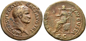 Galba, 68-69. Dupondius (Orichalcum, 27 mm, 10.47 g, 6 h), Rome, late summer 68. IMP SER SVLP GALBA CAES AVG TR P Laureate head of Galba to right. Rev...