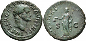 Galba, 68-69. As (Copper, 27 mm, 10.53 g, 7 h), Rome, circa October 68. IMP SER GALBA CAES AVG TR P Bare head of Galba to right. Rev. LIBERTAS PVBLICA...