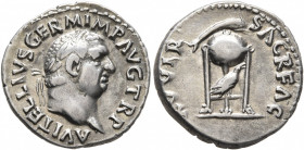 Vitellius, 69. Denarius (Silver, 18 mm, 3.31 g, 6 h), Rome, late April-20 December 69. A VITELLIVS GERM IMP AVG TR P Laureate head of Vitellius to rig...