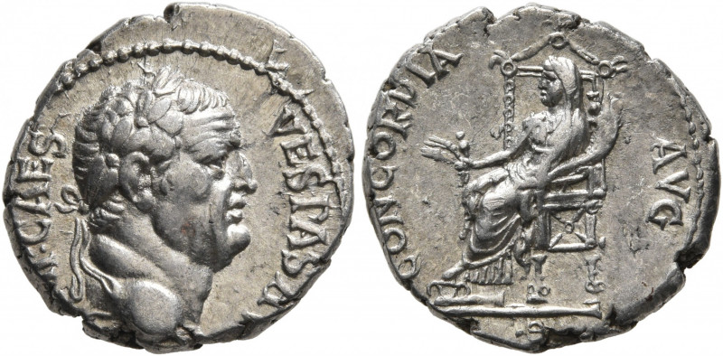 Vespasian, 69-79. Denarius (Silver, 17 mm, 3.56 g, 1 h), Ephesus, 69-70. IMP CAE...