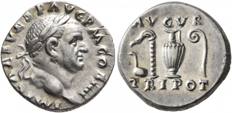 Vespasian, 69-79. Denarius (Silver, 17 mm, 3.45 g, 6 h), Rome, 72-73. IMP CAES V...