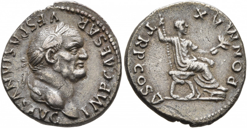 Vespasian, 69-79. Denarius (Silver, 18 mm, 3.13 g, 6 h), Rome, 74. IMP CAESAR VE...