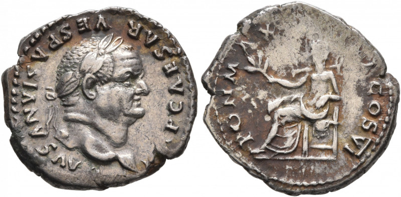 Vespasian, 69-79. Denarius (Silver, 19 mm, 3.29 g, 5 h), Rome, 75. IMP CAESAR VE...