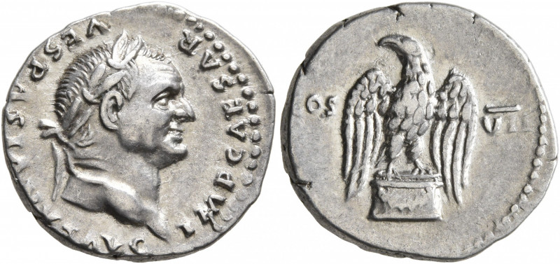 Vespasian, 69-79. Denarius (Silver, 18 mm, 3.46 g, 6 h), Rome, 76. IMP CAESAR VE...