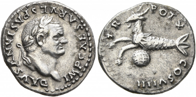 Vespasian, 69-79. Denarius (Silver, 18 mm, 3.51 g, 5 h), Rome, 79. IMP CAESAR VE...