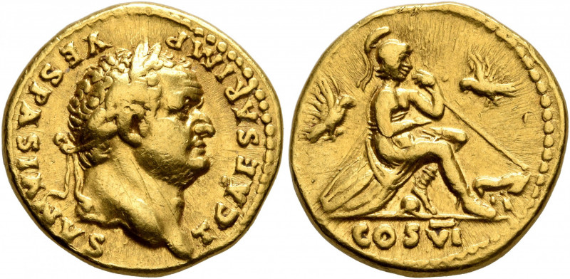 Titus, as Caesar, 69-79. Aureus (Gold, 18 mm, 7.40 g, 7 h), Rome, 77-78. T CAESA...