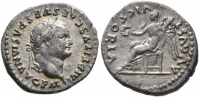 Titus, 79-81. Quinarius (Silver, 15 mm, 1.54 g, 5 h), Rome, 79-80. IMP TITVS CAES VESPASIAN AVG P M Laureate head of Titus to right. Rev. VICTORIA AVG...