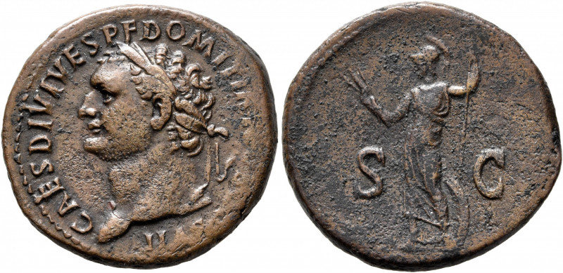 Domitian, as Caesar, 69-81. As (Copper, 28 mm, 11.37 g, 7 h), Rome, struck under...