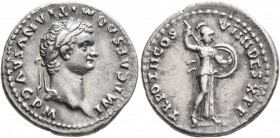 Domitian, 81-96. Denarius (Silver, 20 mm, 3.58 g, 6 h), Rome, March-September 83. IMP CAES DOMITIANVS AVG P M Laureate head of Domitian to right. Rev....