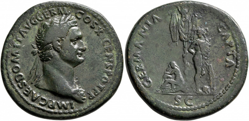 Domitian, 81-96. Sestertius (Orichalcum, 35 mm, 22.78 g, 7 h), Rome, 85. IMP CAE...