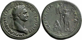 Domitian, 81-96. Sestertius (Orichalcum, 35 mm, 22.78 g, 7 h), Rome, 85. IMP CAES•DOMIT AVG GERM COS XI CENS POT P P Laureate head of Domitian to righ...