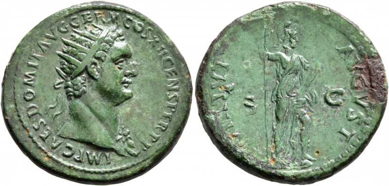 Domitian, 81-96. Dupondius (Orichalcum, 29 mm, 16.00 g, 6 h), Rome, 85. IMP CAES...