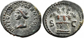Domitian, 81-96. Quadrans (Copper, 18 mm, 2.40 g, 6 h), Rome, 85. IMP DOMIT AVG GERM COS [XI] Draped bust of Ceres to left. Rev. S - C Basket with gra...
