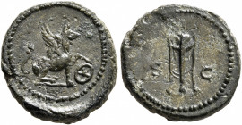 Anonymous issues, time of Domitian to Antoninus Pius, 81-161. Quadrans (Copper, 17 mm, 3.77 g, 9 h), Rome. Griffin seated right, placing left forepaw ...