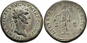 Nerva, 96-98. Sestertius (Orichalcum, 33 mm, 29.22 g, 6 h), Rome, 97. IMP NERVA CAES AVG P M TR P COS III P P Laureate head of Nerva to right. Rev. LI...