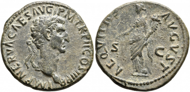 Nerva, 96-98. As (Copper, 28 mm, 10.63 g, 6 h), Rome, 97. IMP NERVA CAES AVG P M...