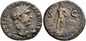 Trajan, 98-117. Semis (Orichalcum, 17 mm, 2.45 g, 7 h), Rome, circa 99-105. IMP CAES NERVA TRAIAN AVG Laureate head of Trajan to right. Rev. S - C Her...