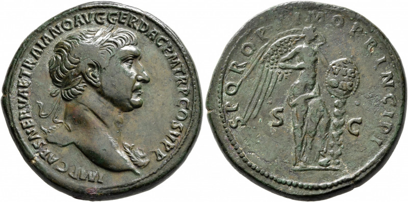 Trajan, 98-117. Sestertius (Orichalcum, 34 mm, 28.84 g, 6 h), Rome, 104-106/7. M...