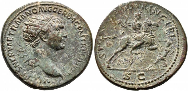 Trajan, 98-117. Dupondius (Orichalcum, 29 mm, 12.98 g, 6 h), Rome, circa 104/5-1...