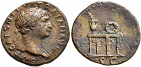 Trajan, 98-117. Semis (Orichalcum, 18 mm, 2.38 g, 7 h), Rome, circa 107-109. IMP CAES NERVA TRAIAN AVG Laureate head of Trajan to right, with slight d...