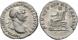 Trajan, 98-117. Denarius (Silver, 19 mm, 3.39 g, 5 h), Rome, 112-113. IMP TRAIANVS AVG GER DAC P M TR P COS VI P P Laureate head of Trajan to right, w...