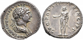 Trajan, 98-117. Denarius (Silver, 20 mm, 3.11 g, 7 h), Rome, circa early 113-summer 114. IMP TRAIANO AVG GER DAC P M TR P COS VI P P Laureate and drap...