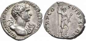 Trajan, 98-117. Denarius (Silver, 18 mm, 3.39 g, 6 h), Rome, winter 114-beginning 116. IMP CAES NER TRAIANO OPTIMO AVG GER DAC Laureate head of Trajan...