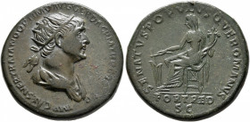 Trajan, 98-117. Dupondius (Orichalcum, 27 mm, 14.65 g, 6 h), Rome, winter 114-early 115. IMP CAES NER TRAIANO OPTIMO AVG GER DAC P M TR P COS VI P P R...