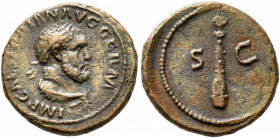 Trajan, 98-117. Quadrans (Orichalcum, 15 mm, 2.51 g, 6 h), Rome. IMP CAES TRAIAN AVG GERM Laureate bust of Hercules to right, wearing lion skin draped...