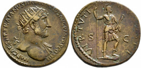 Hadrian, 117-138. Dupondius (Orichalcum, 26 mm, 12.52 g, 6 h), Rome, 119-circa mid 120. IMP CAESAR TRAIANVS HADRIANVS AVG P M TR P COS III Radiate hea...