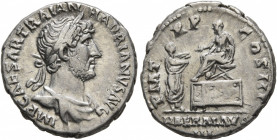 Hadrian, 117-138. Denarius (Silver, 17 mm, 3.34 g, 7 h), Rome, circa late 120-121. IMP CAESAR TRAIAN HADRIANVS AVG Laureate and draped bust of Hadrian...
