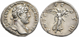 Hadrian, 117-138. Denarius (Silver, 18 mm, 3.42 g, 7 h), Rome, circa late 120-121. IMP CAESAR TRAIAN HADRIANVS AVG Laureate head of Hadrian to right, ...