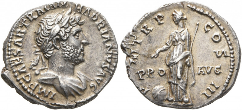 Hadrian, 117-138. Denarius (Silver, 18 mm, 3.09 g, 6 h), Rome, late 121-123. IMP...