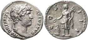 Hadrian, 117-138. Denarius (Silver, 19 mm, 3.45 g, 5 h), Rome, circa 124-125. HADRIANVS AVGVSTVS Laureate head of Hadrian to right, with slight draper...